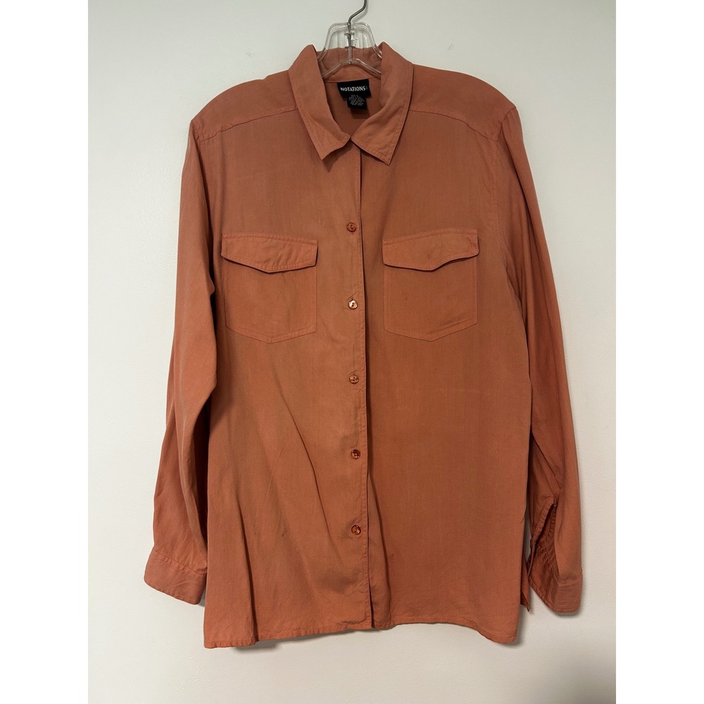 Notations Silk Womens Large Terracotta Coral Button Down Long Sleeve Shirt - Picture 5 of 8